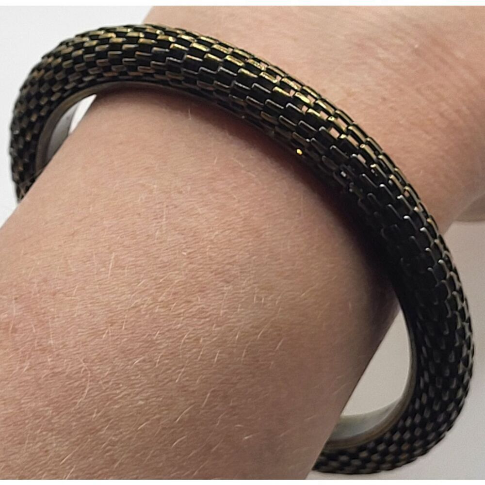Estate Industrial Gunmetal Mesh Bangle Bracelet 2.65in dia